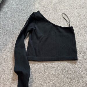 Zara Black Asymmetrical Ribbed Crop Top